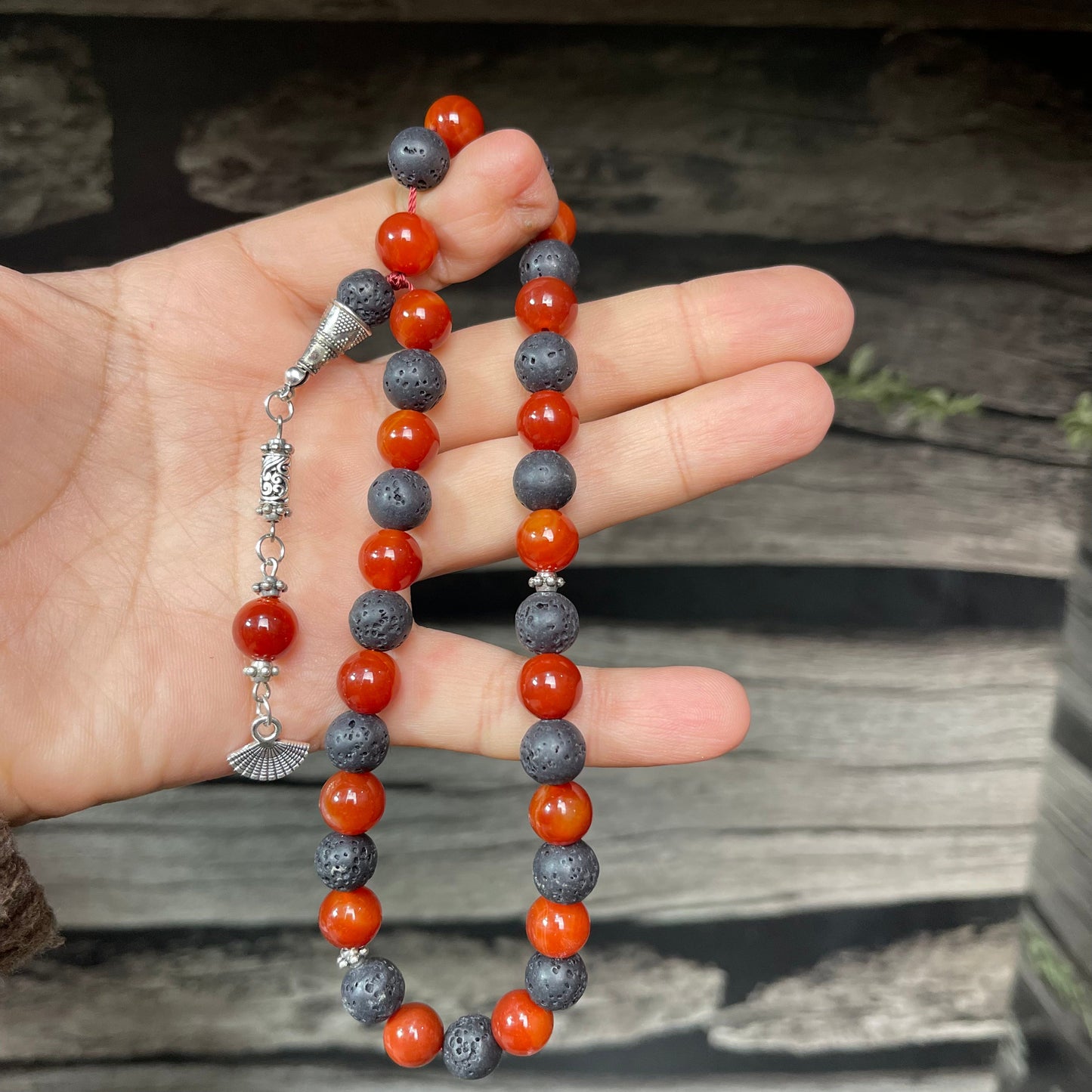Red Yamni Aqeeq & Lava Stone Tasbeeh, Natural Original Gem-stone