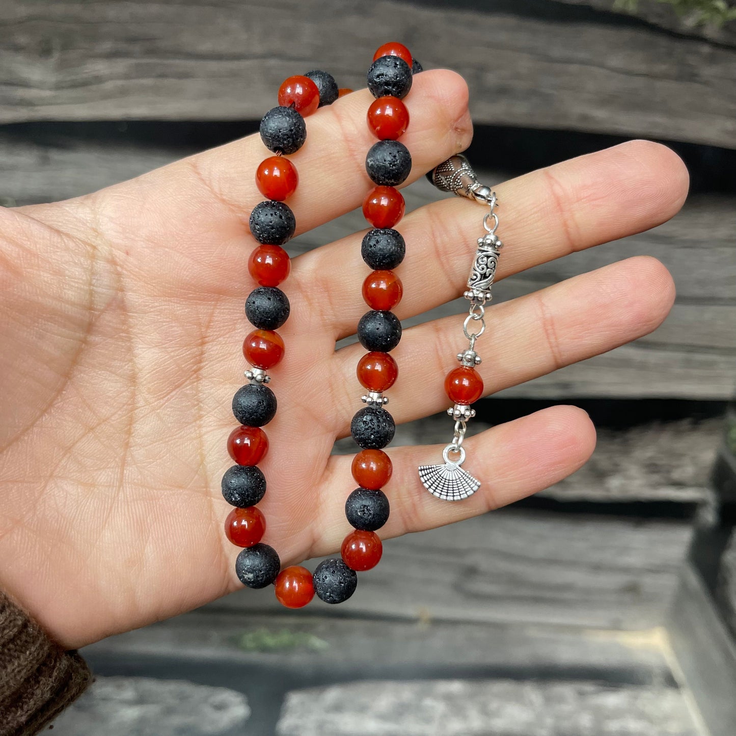 Red Yamni Aqeeq & Lava Stone Tasbeeh, Natural Original Gem-stone