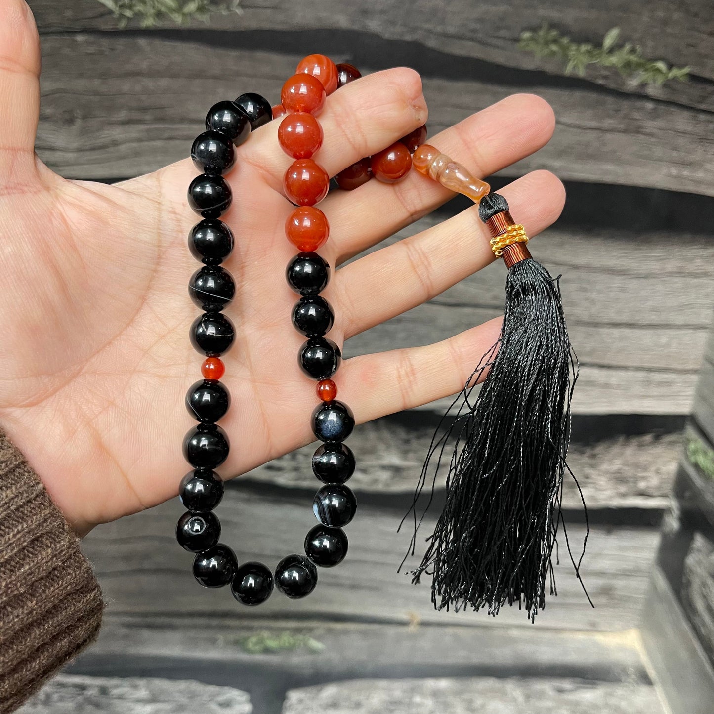 Red & Black  (Sulamaini)  Aqeeq Stone Tasbih 12mm 33 Beads Beads, Natural Original Gem-stone