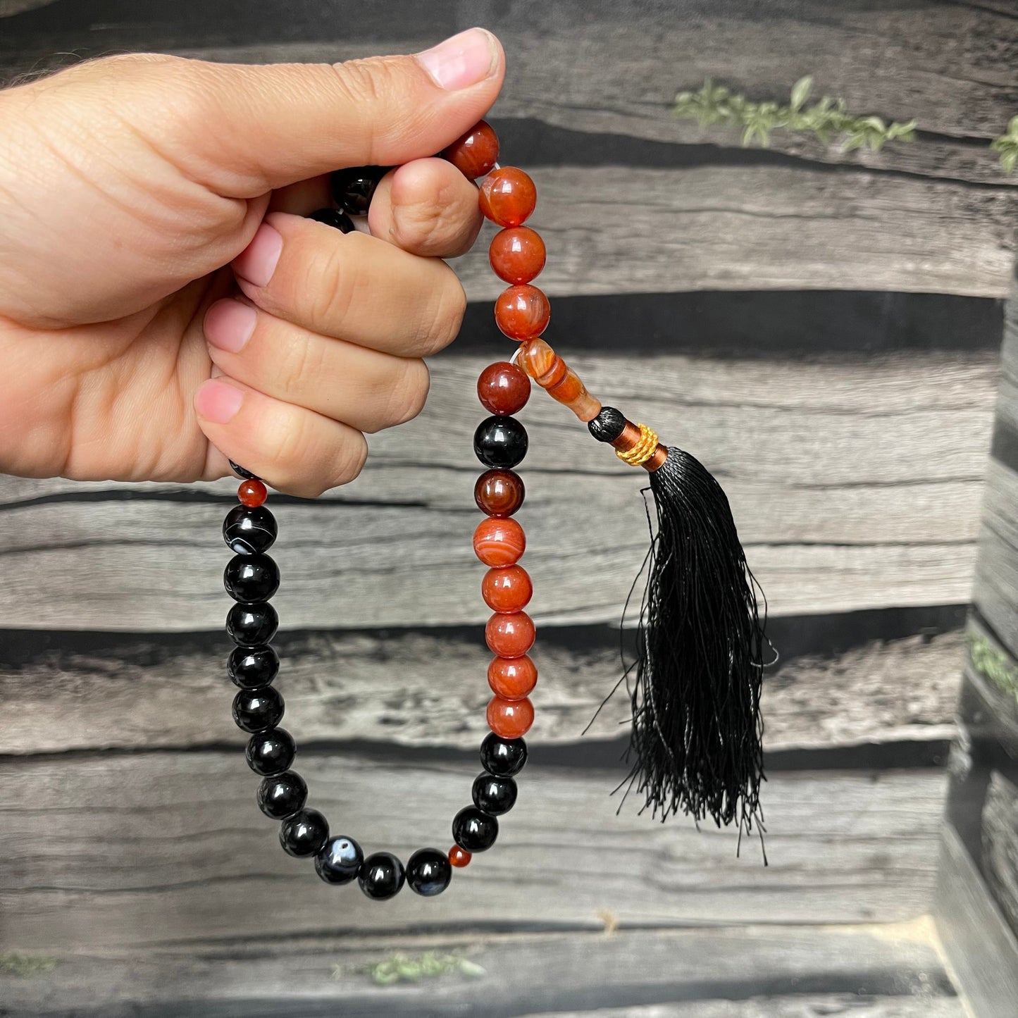 Red & Black  (Sulamaini)  Aqeeq Stone Tasbih 12mm 33 Beads Beads, Natural Original Gem-stone