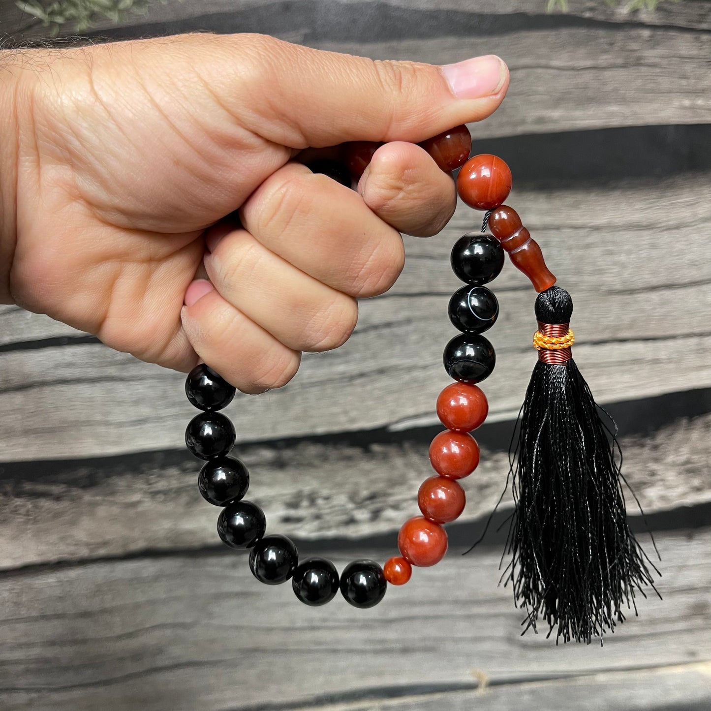 Red & Black  (Sulamaini)  Aqeeq Stone Tasbih  Collection, Natural Original Gem-stone
