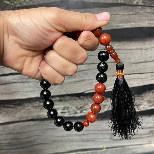 Red & Black  (Sulamaini)  Aqeeq Stone Tasbih  Collection, Natural Original Gem-stone