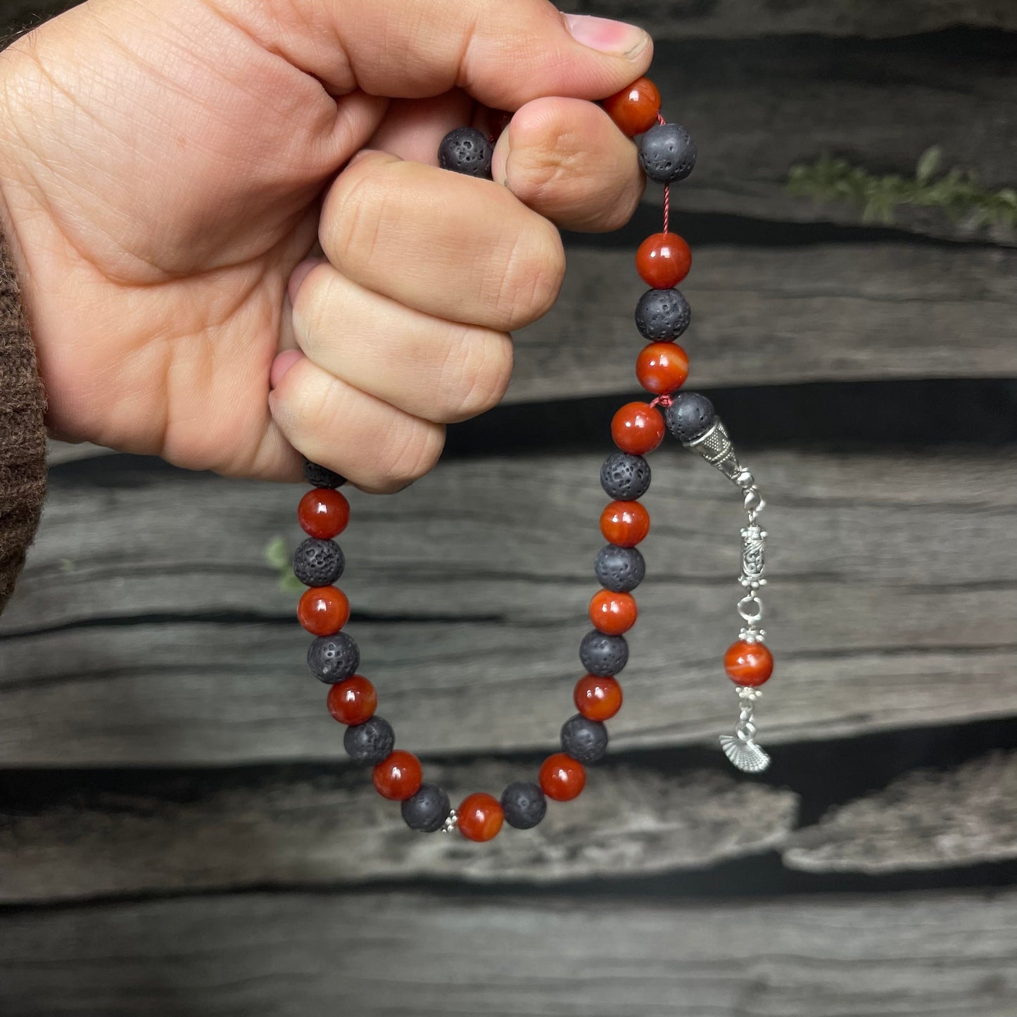 Red Yamni Aqeeq & Lava Stone Tasbeeh, Natural Original Gem-stone