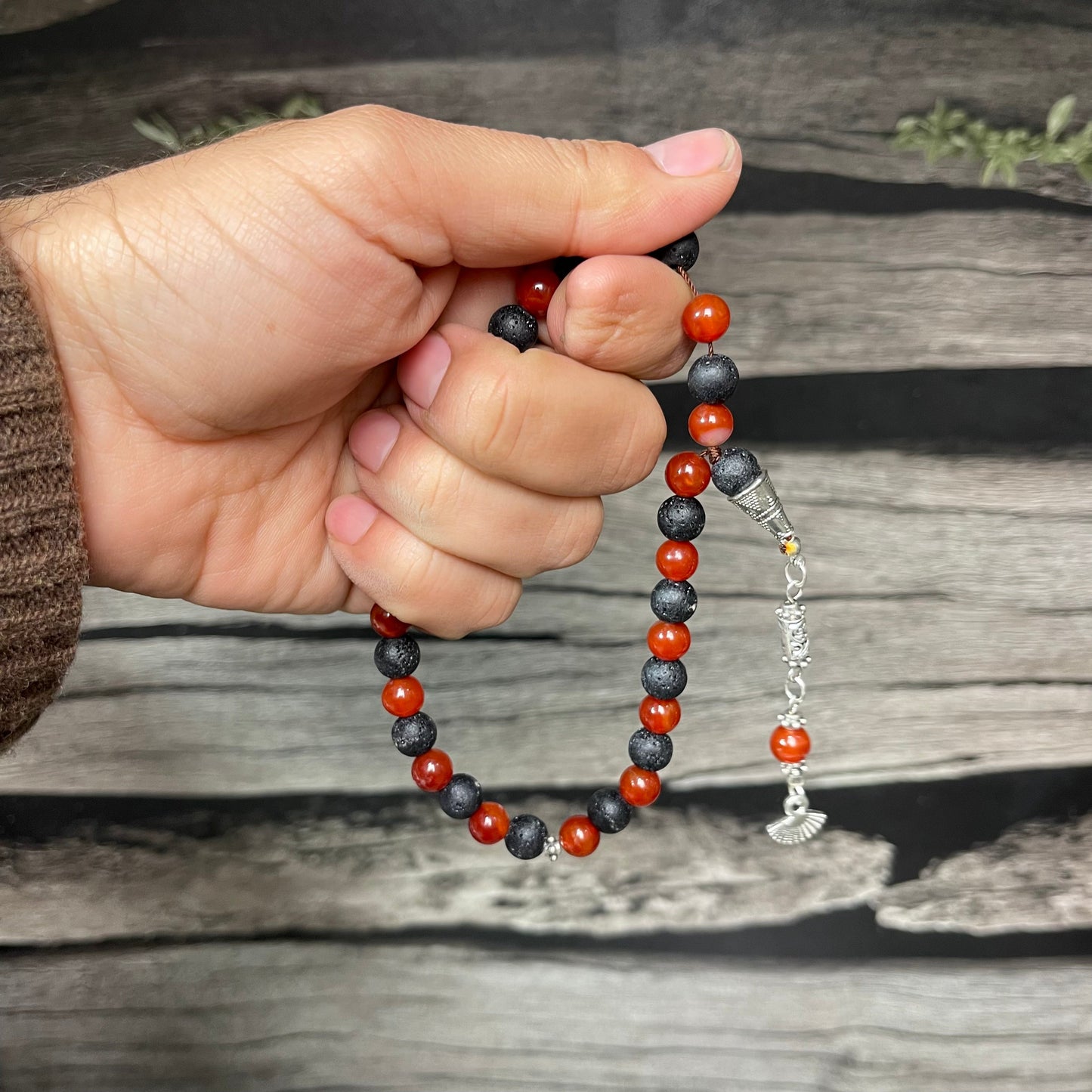 Red Yamni Aqeeq & Lava Stone Tasbeeh, Natural Original Gem-stone
