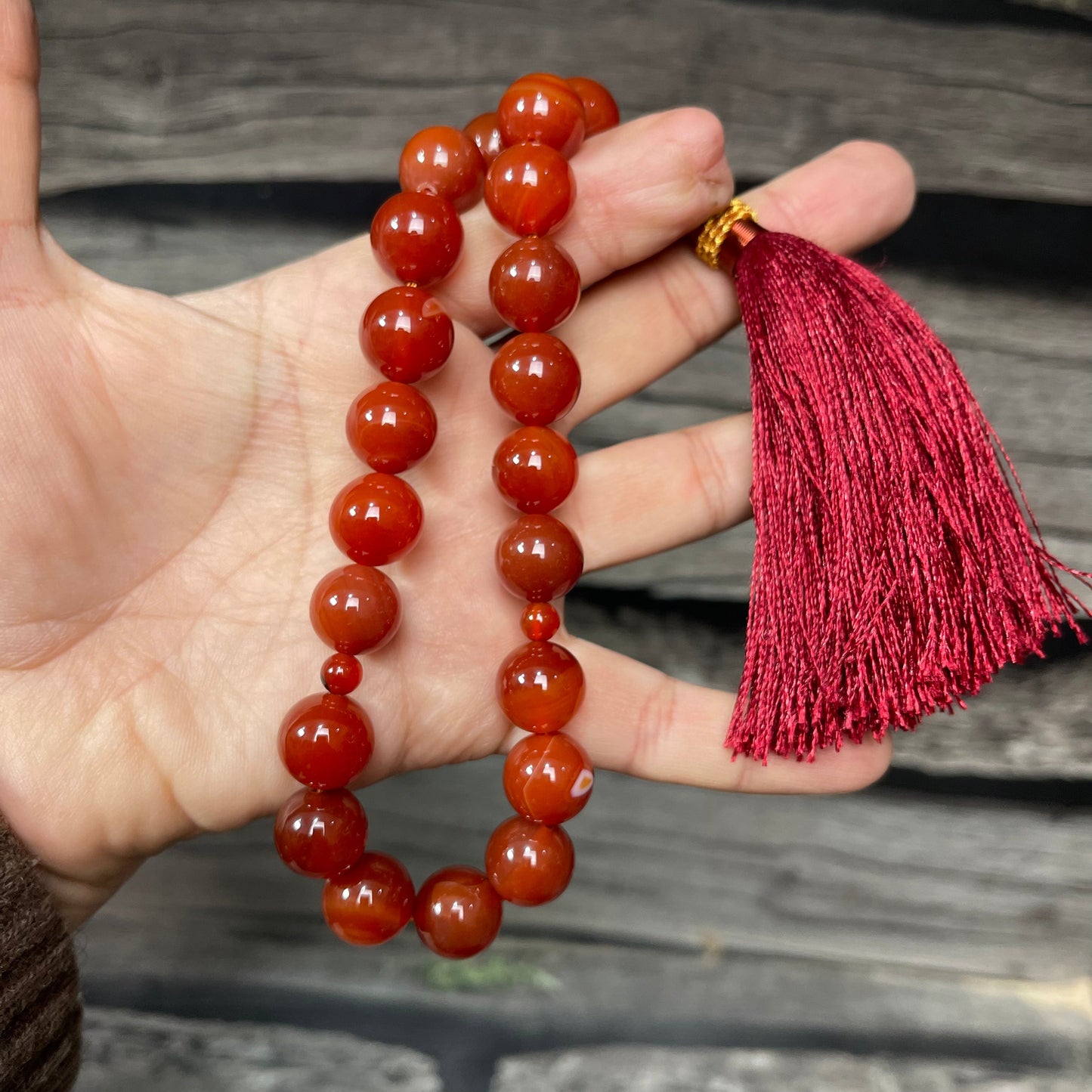 Yamni (Red)  Aqeeq Stone  Tasbih 14mm 21 Beads