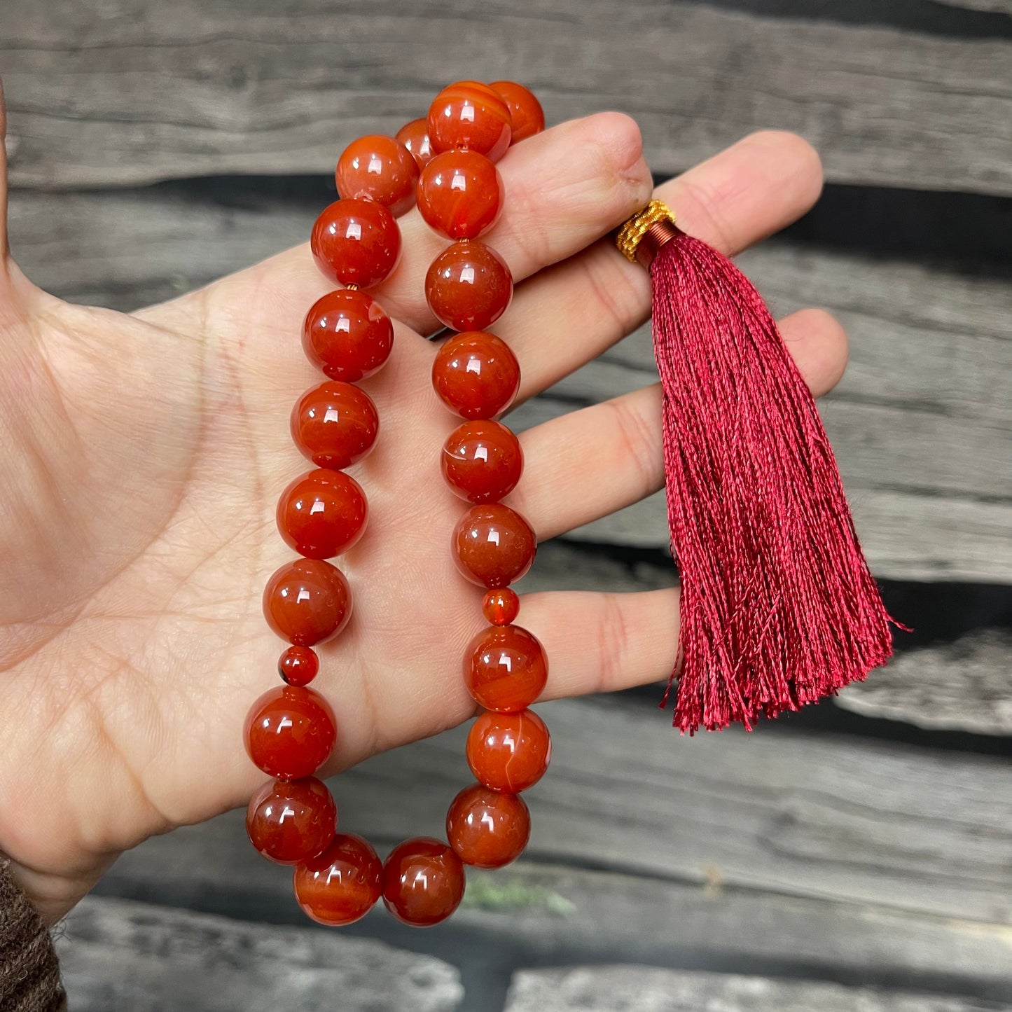 Yamni (Red)  Aqeeq Stone  Tasbih 14mm 21 Beads