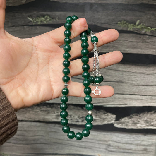 Green Aqeeq Stone  Tasbeeh 10mm 33 beads, Natural Original Gem-stone