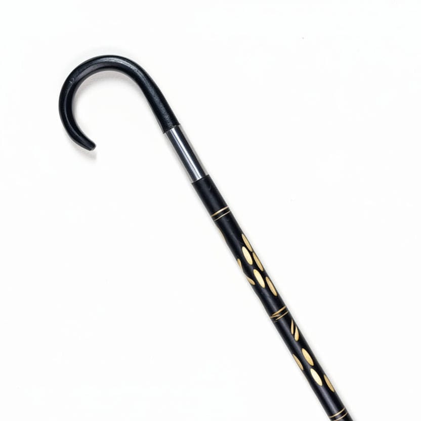 The Ebony Luxe Inlay Walking Cane Black color ( (چوبی نقوش دار شاہی عصا)