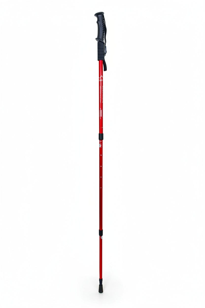 Hiking Stick -Aluminum   -Shock Absorbing– High-Stability & Durable Support (Red) Straight-Grip