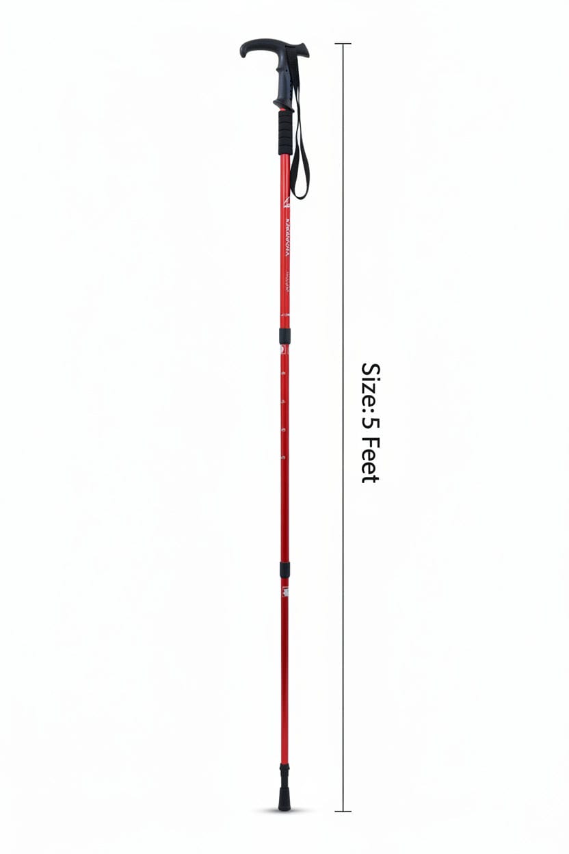 Hiking Stick  -Aluminum -Shock Absorbing Trekking Pole  – High-Stability & Durable Support ( Red)  T- Shape