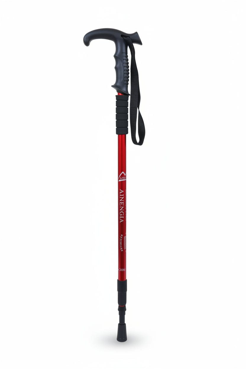 Hiking Stick  -Aluminum -Shock Absorbing Trekking Pole  – High-Stability & Durable Support ( Red)  T- Shape
