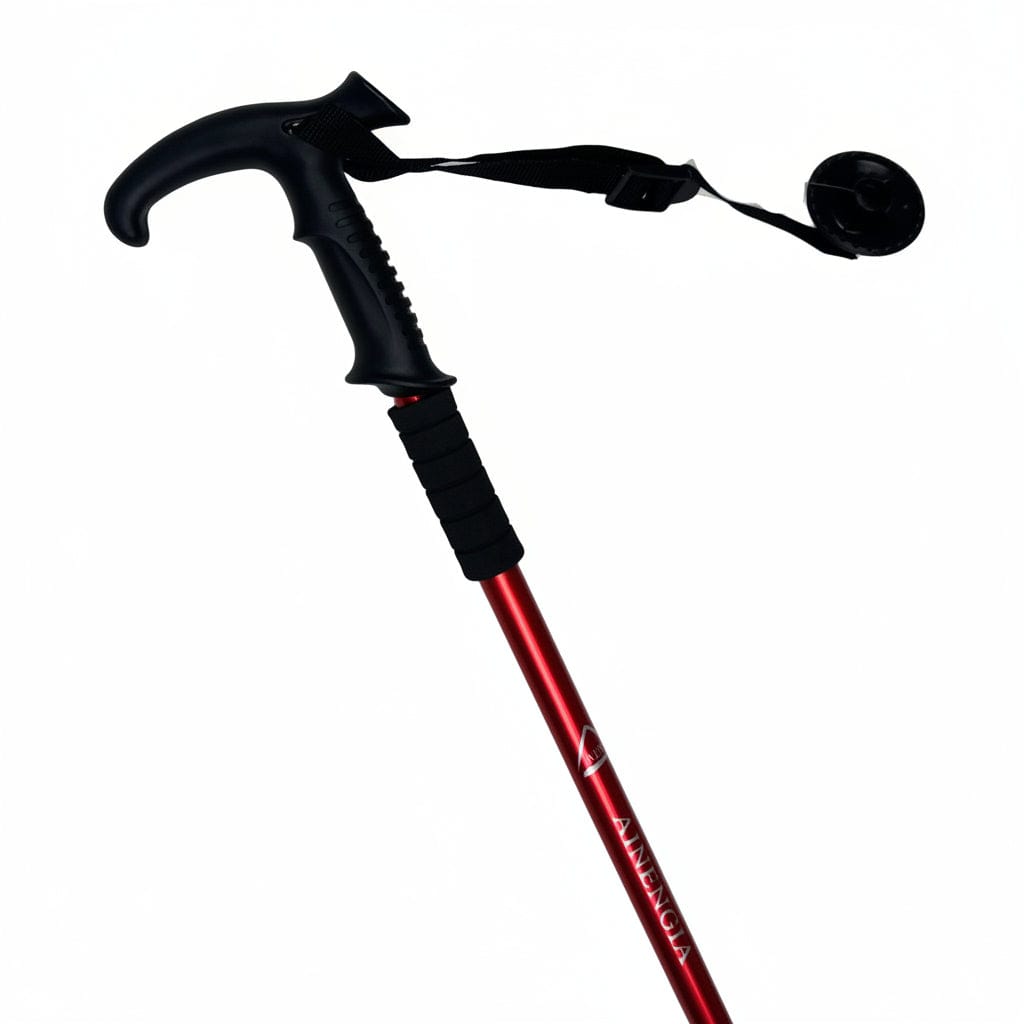 Hiking Stick  -Aluminum -Shock Absorbing Trekking Pole  – High-Stability & Durable Support ( Red)  T- Shape