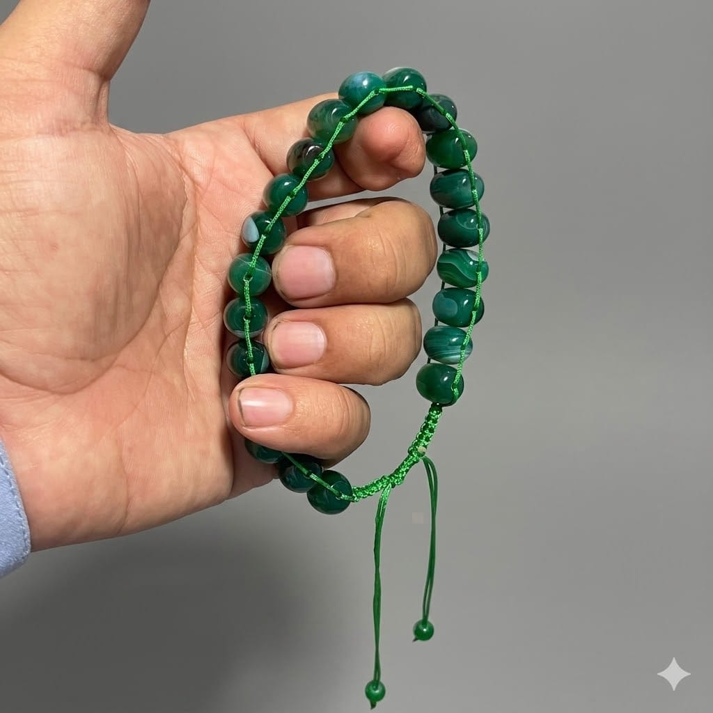 Turkish Round Green  Aqeeq  Stone Tasbeeh 21 Beads , Natural Original Gem-stone