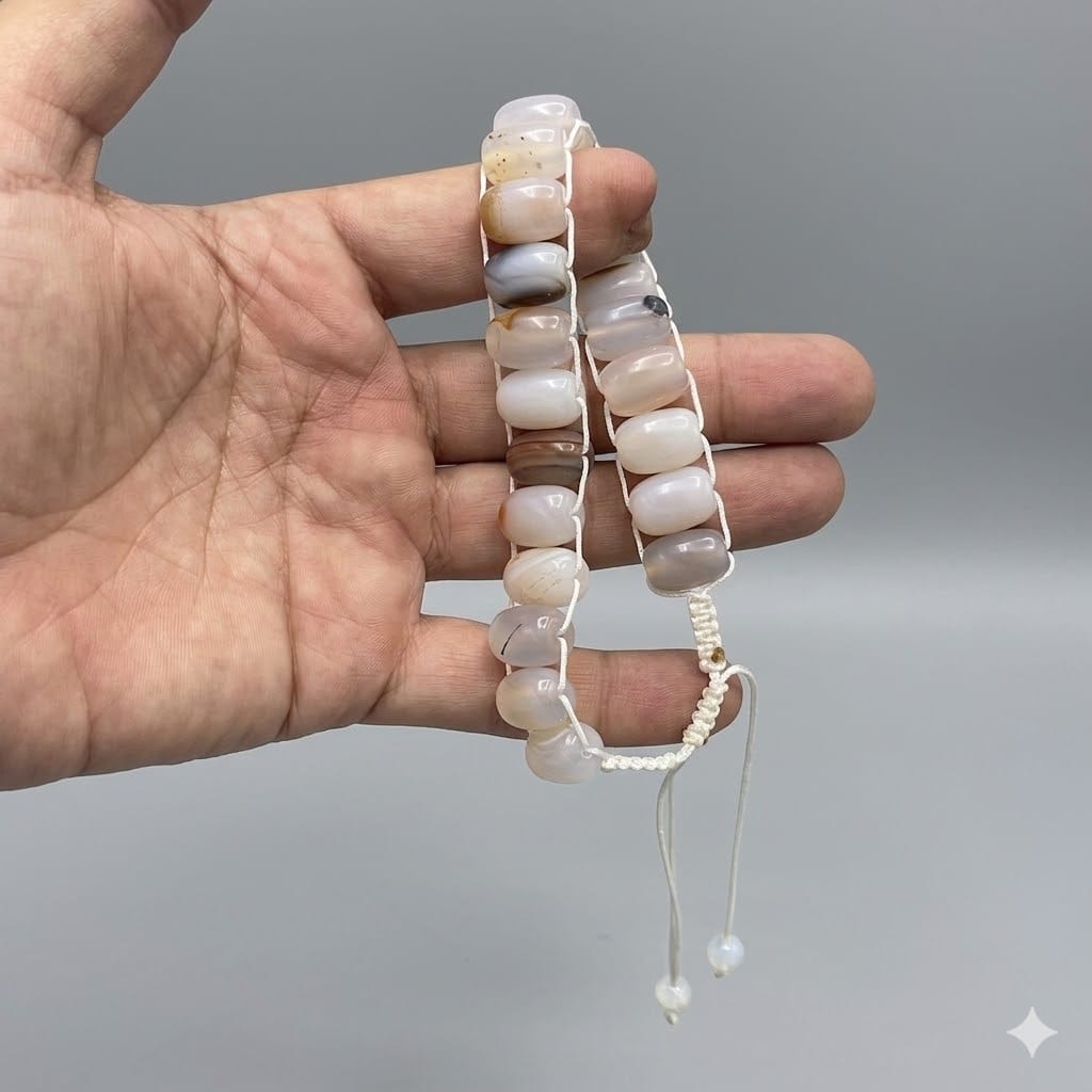 Turkish Round  White  Aqeeq  Stone Tasbeeh 21 Beads, Natural Original Gem-stone