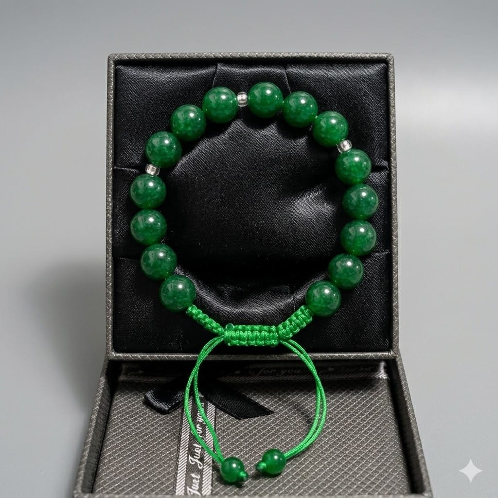 Green Aqeeq Stone   Bracelet  –- Free Size Fit for All( 16 Beads ,10mm size)
