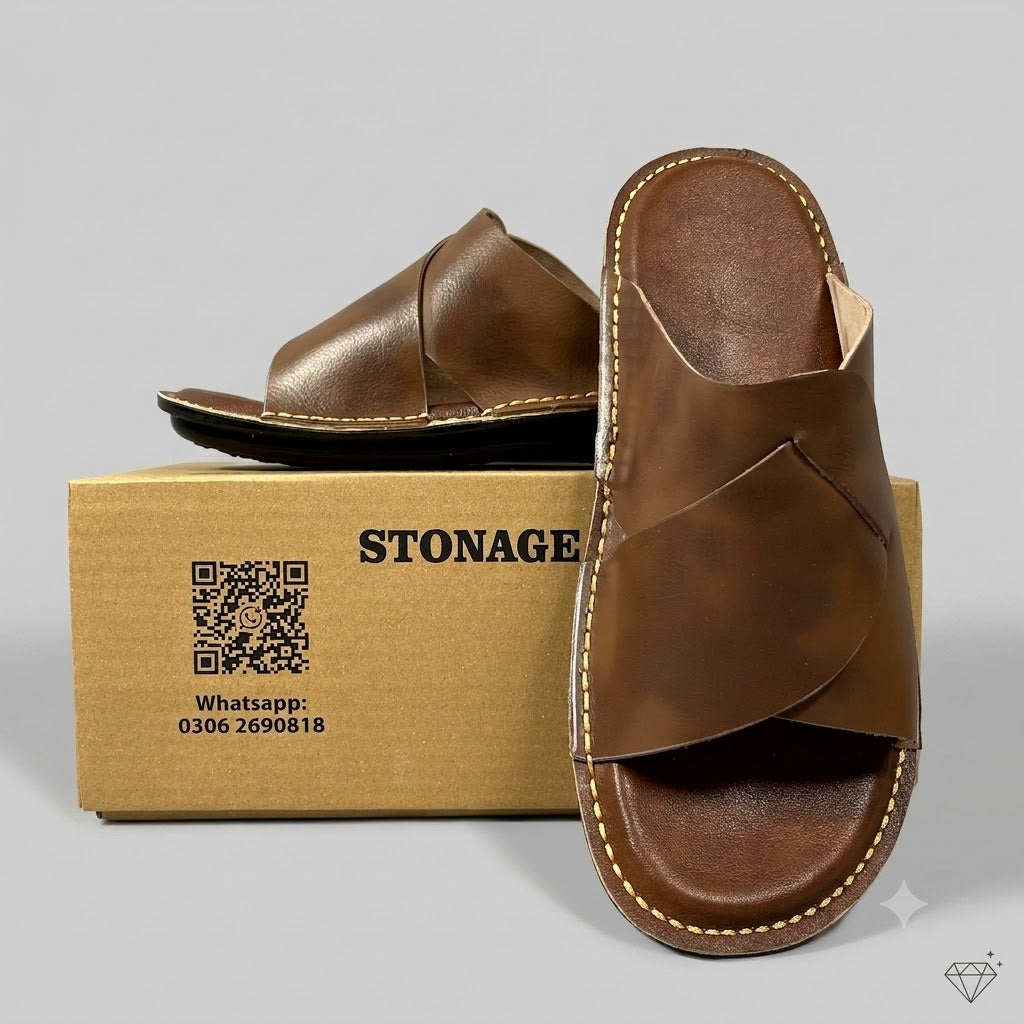 Handmade Double Shade Brown Slippers for Men – Lightweight & Soft Sole