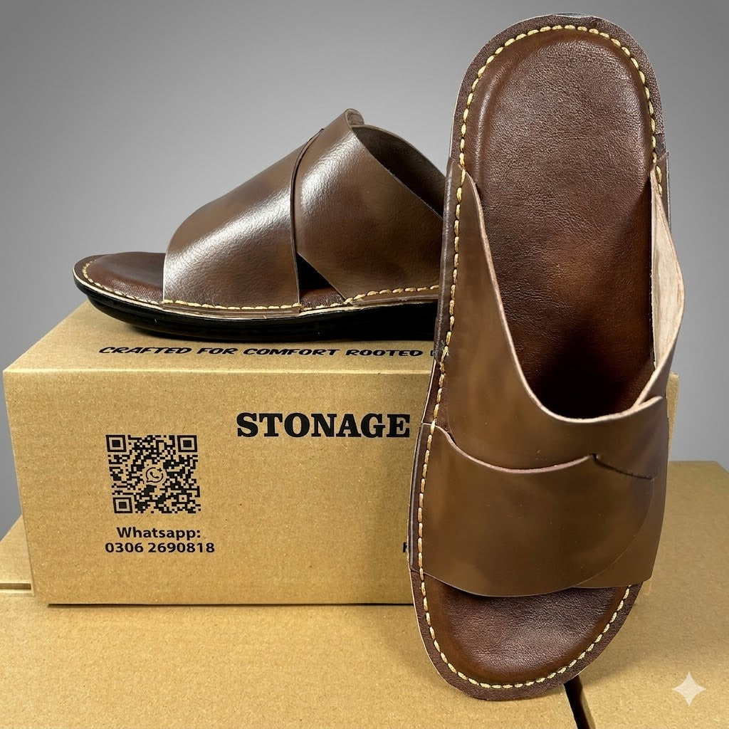 Handmade Double Shade Brown Slippers for Men – Lightweight & Soft Sole