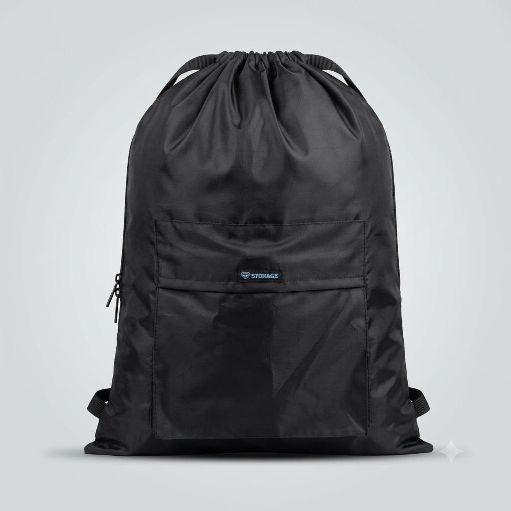Single. Drawstring Bag – Waterproof, All-Purpose for Hajj Umrah College/Uni , Gym & Daily Use ( Black)