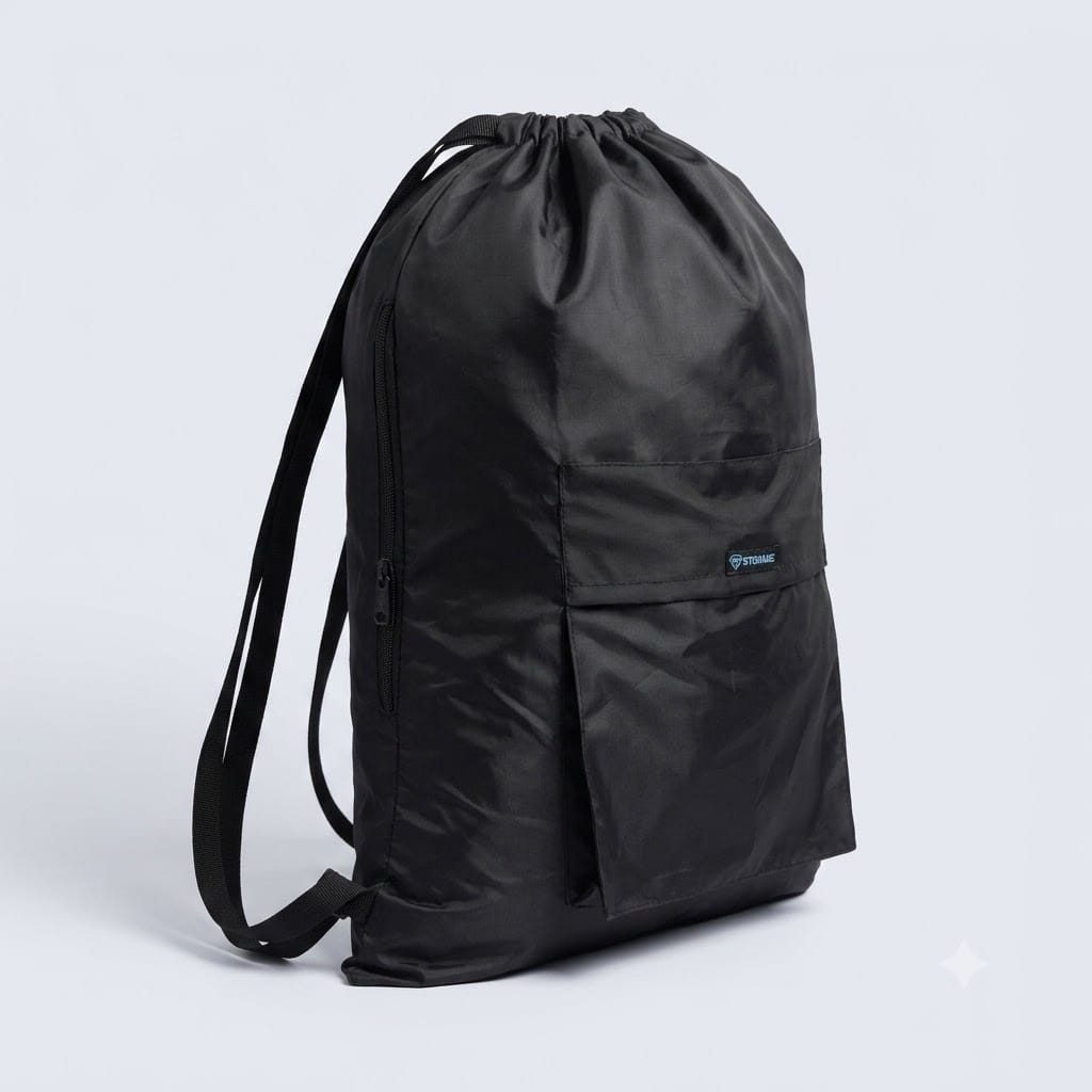 Single. Drawstring Bag – Waterproof, All-Purpose for Hajj Umrah College/Uni , Gym & Daily Use ( Black)