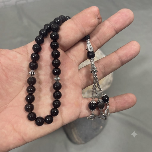 Black Aqeeq Stone Tasbih 8 mm Size / 33 Beads, Natural Original Gem-stone