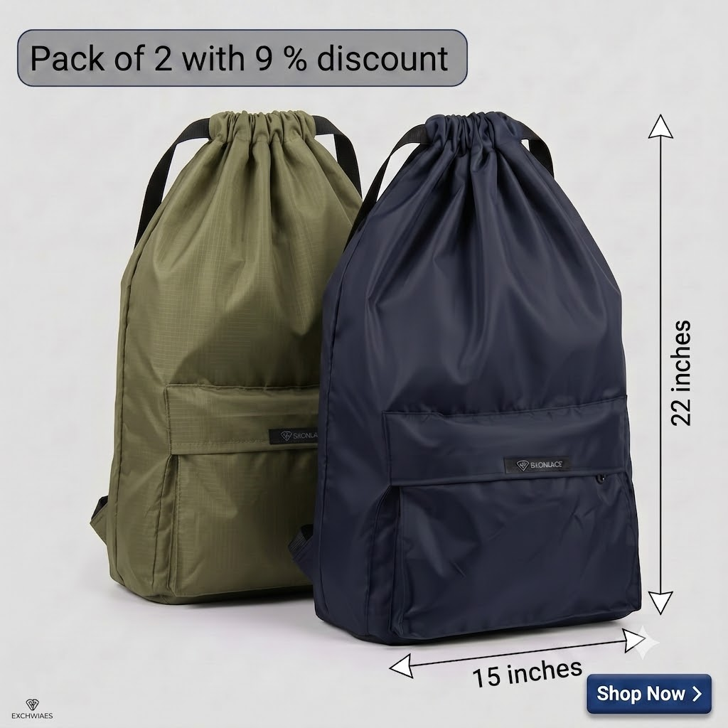 Two (2)  Drawstring Bags – , Waterproof, All-Purpose for Hajj Umrah College/Uni , Gym & Daily Use ( blue + Black )