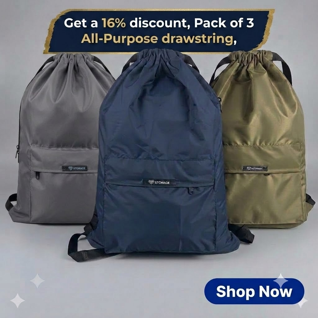 Three (3) Drawstring Bags – , Waterproof, All-Purpose for Hajj Umrah College/Uni , Gym & Daily Use ( Color Blue + Olive Green + Grey )