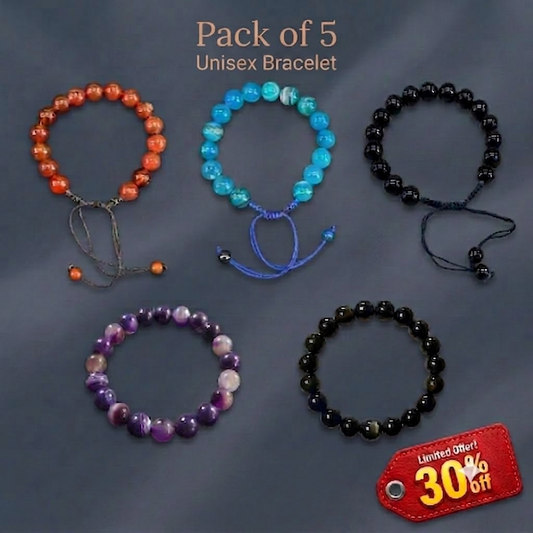 5 Uni-sex Stone Bracelets ,  Big 30% off, Natural Gemstone,