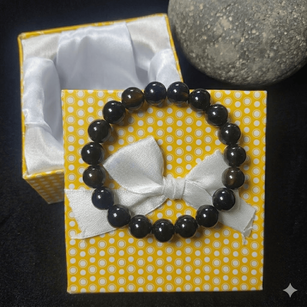 Aqeeq Stone Bracelet – Free Size Fit for All  Black Color (16 beads 10mm Size ) Elastic, Natural Original Gem-stone