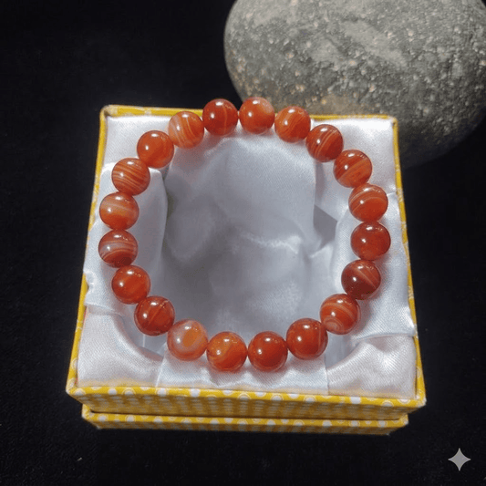Red (Yamani)  Aqeeq Stone   Bracelet  – Free Size Fit for All( 16 Beads ,10mm size) Elastic, Natural Original Gem-stone