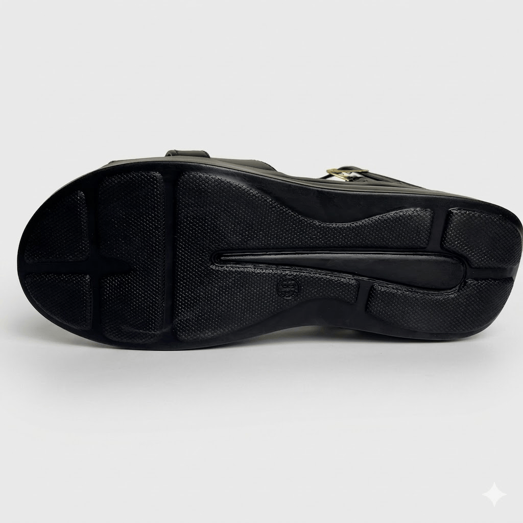 Stonage Exclusive,  Ladies  Hand made , Soft , Lightweight &  Flat, Leather Sandals,  Black Color