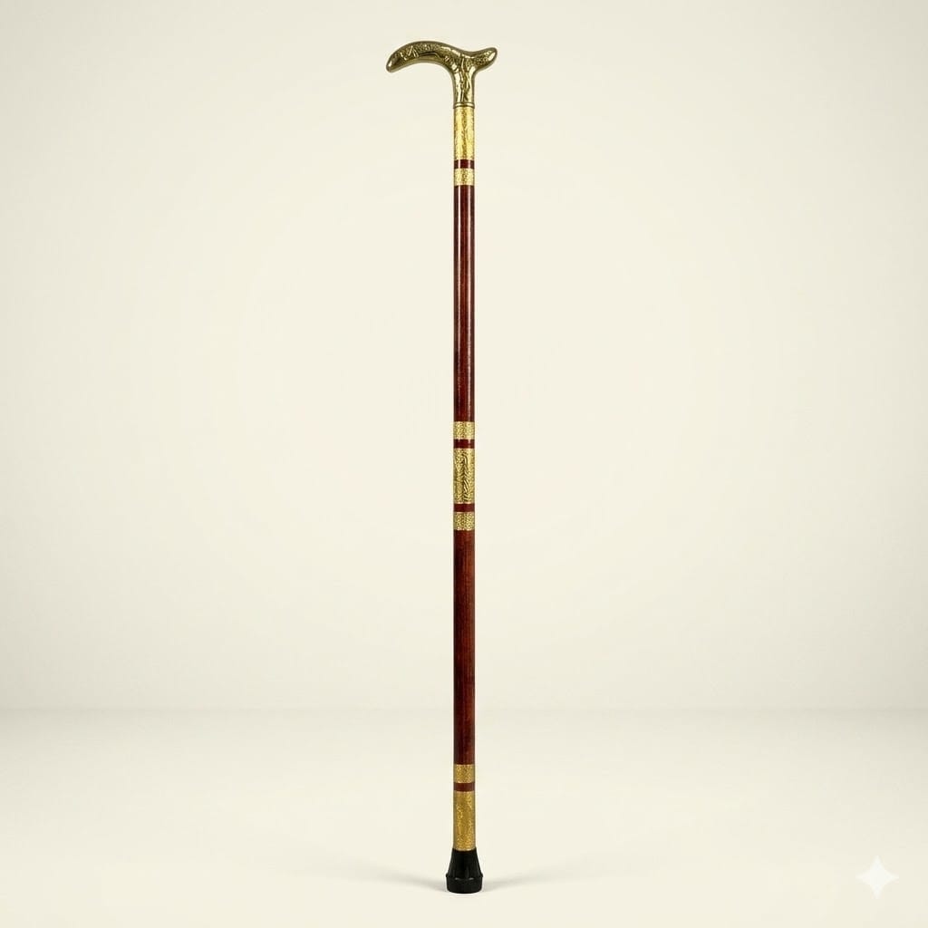 Wooden Walking Can with Brass in Handle (only)  – Vintage Golden color Handle