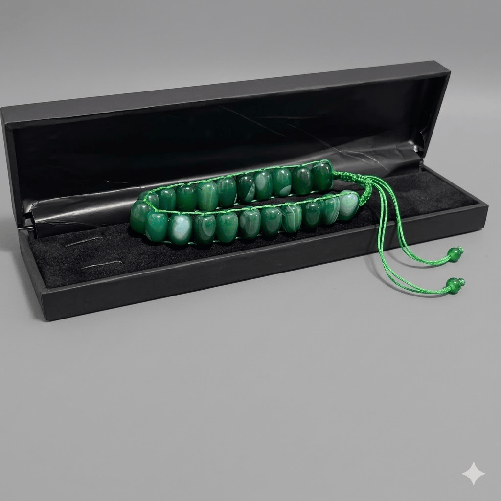 Turkish Round Green  Aqeeq  Stone Tasbeeh 21 Beads , Natural Original Gem-stone