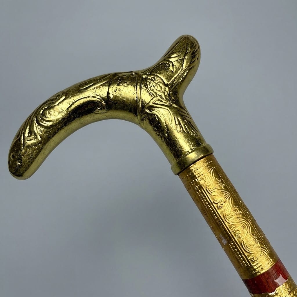Wooden Walking Can with Brass in Handle (only)  – Vintage Golden color Handle