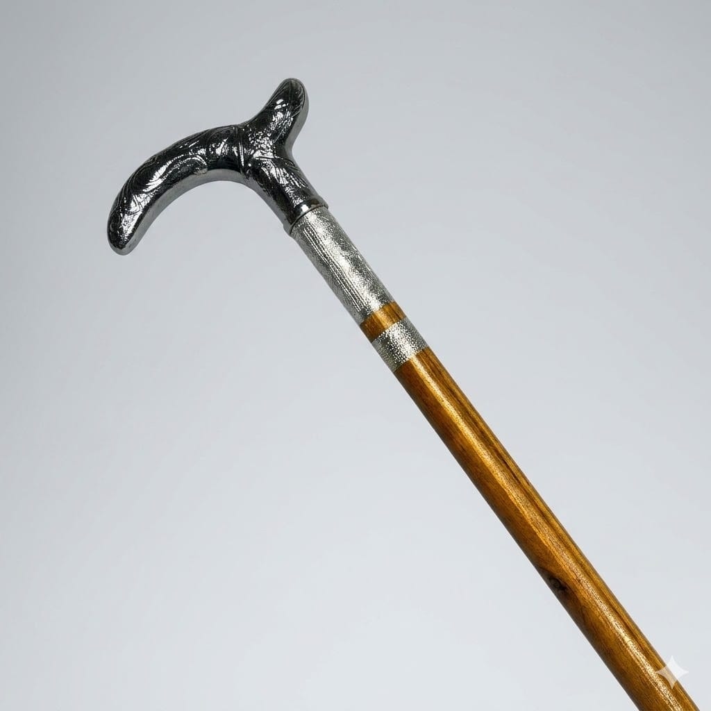 Wooden Walking Can with Brass in Handle (only)  – Vintage Silver Color  Handle