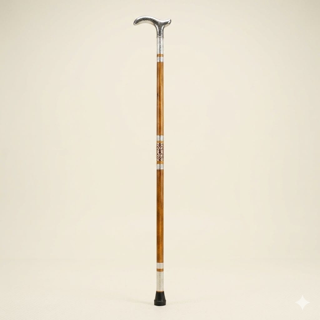 Wooden Walking Can with Brass in Handle (only)  – Vintage Silver Color  Handle