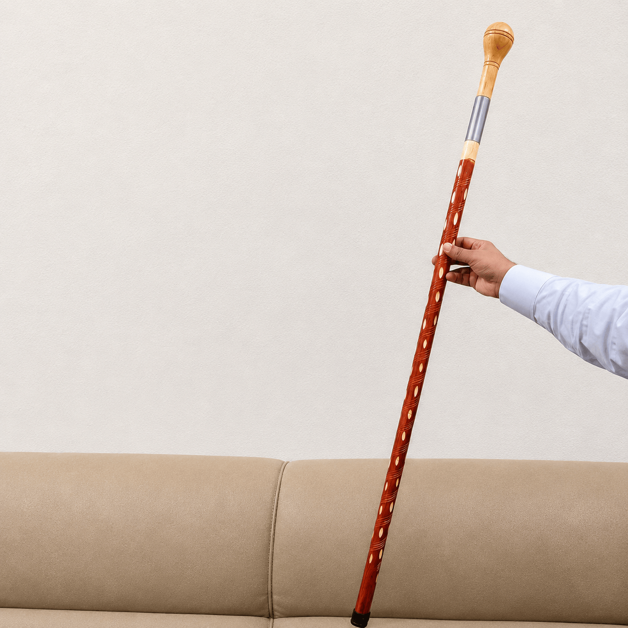 Heavy-Duty Wooden Walking Stick with Steel  tube & Ergonomic Handle (Matka Handle)
