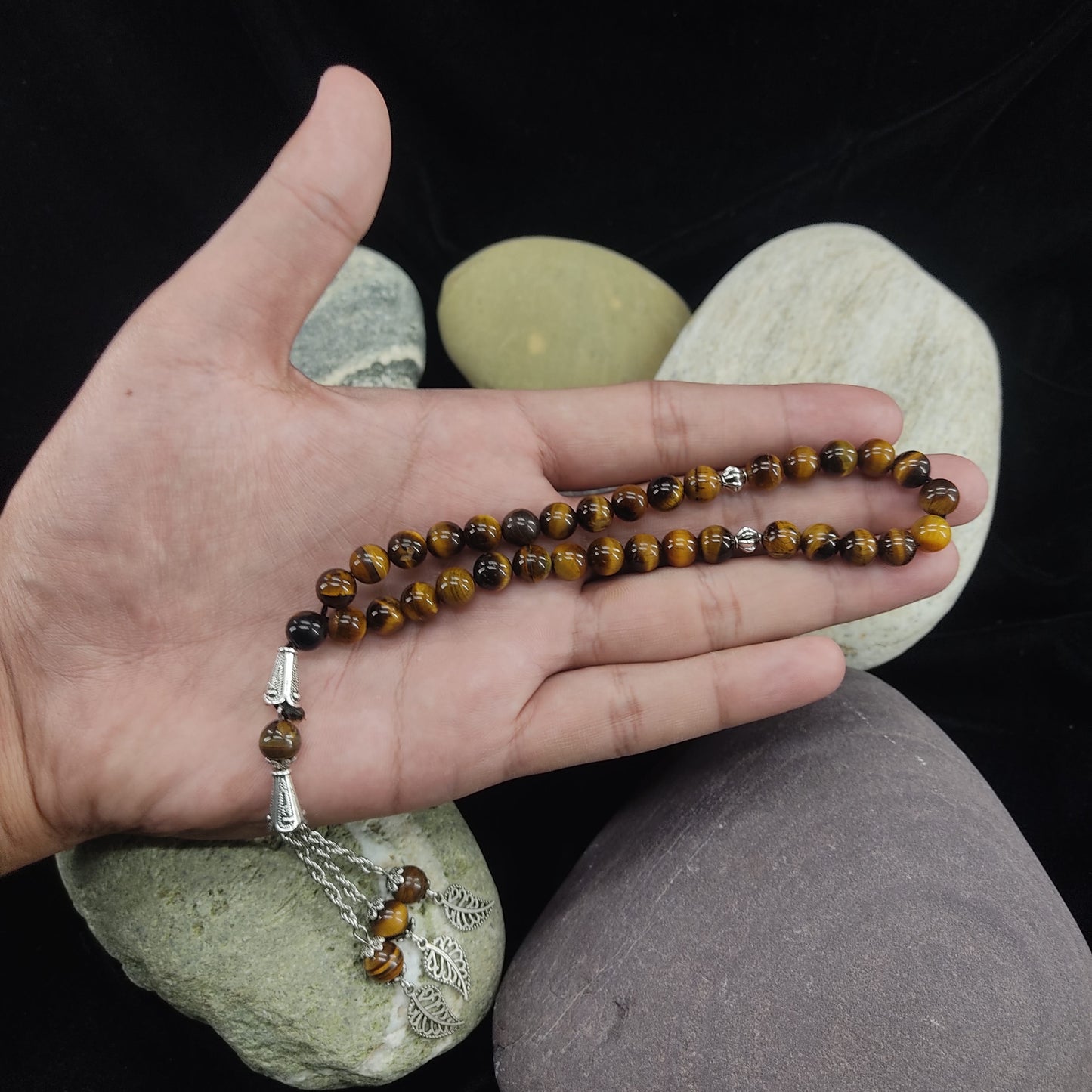 Tiger Eye Aqeeq Stone Tasbih 8mm Size / 33Beads, Natural Original Gem-stone